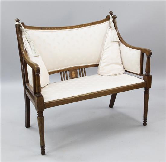 An Edwardian inlaid mahogany settee, W.3ft 3in.